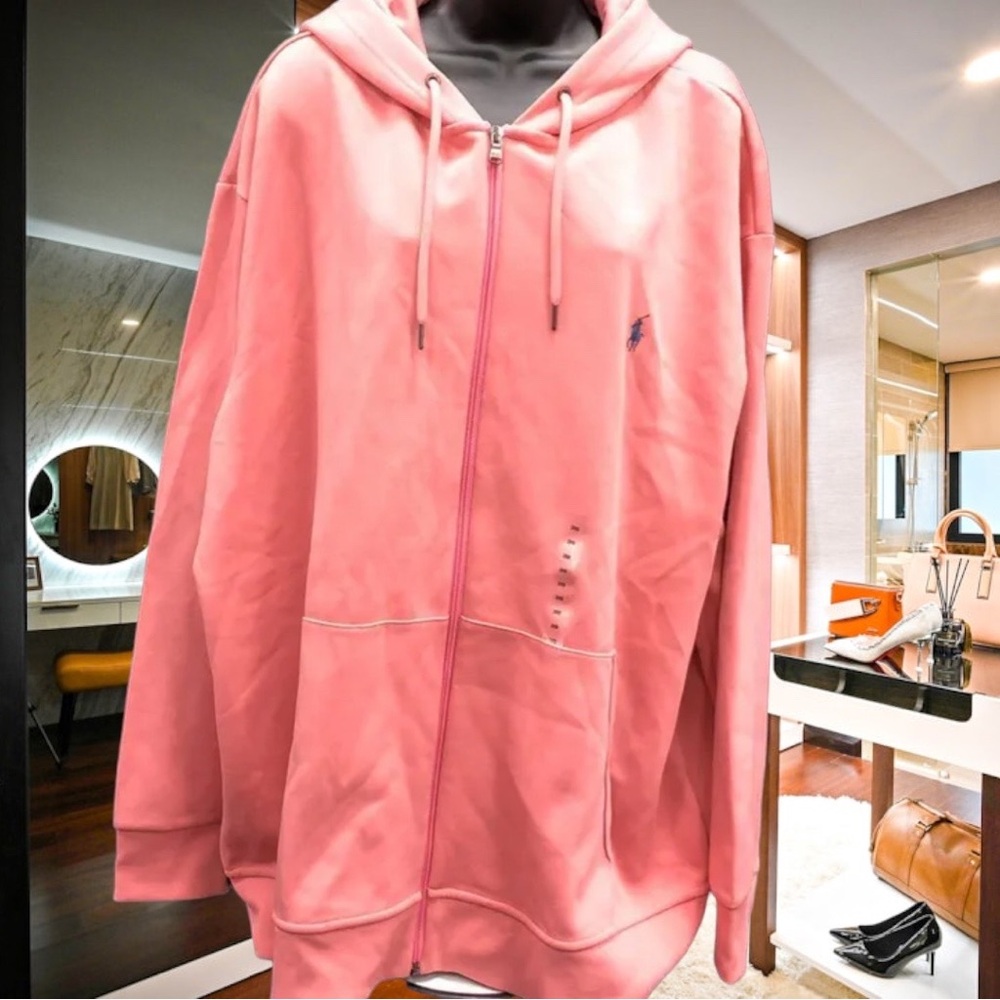Polo Ralph Lauren Men Pink Full Zip Hooded Drawstring Jacket - Size 2XB